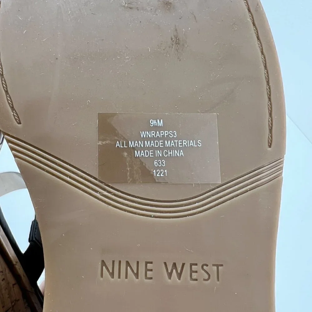 Nine West Rapps Platform Wedge Sandals Size 9.5 Black Tan Square Open Toe